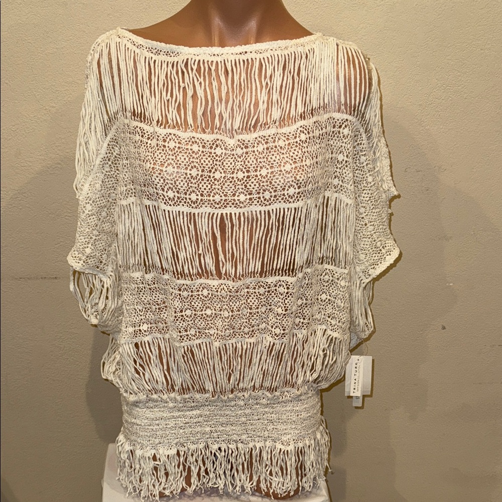 NWT Trina Turk bikini swimsuit crochet cover up tunic 100% cotton